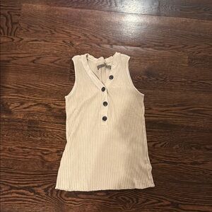 Enza Costa Light Beige Ribbed Henley Tank
